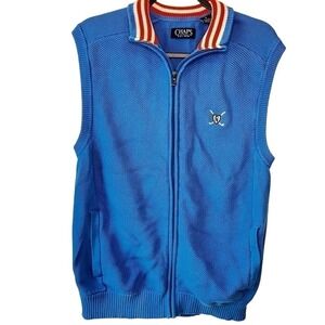 Chaps light blue and orange sleeveless zip up with pockets. Size M